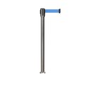 Montour Line Retractable Belt Fixed Stanchion, 2ft Sat.Steel Post  9ft. Lt Blu Belt MX530F-SS-LBL-90